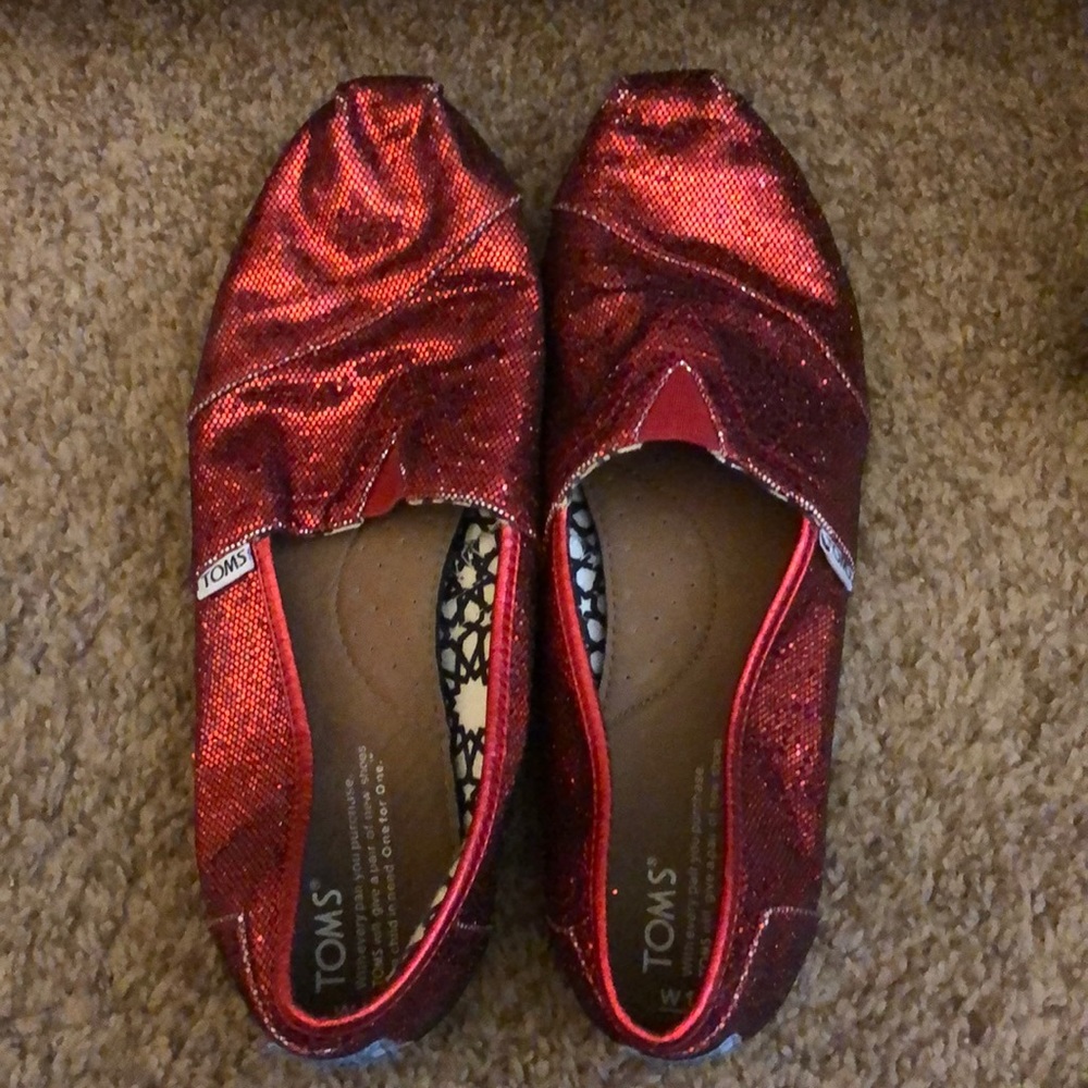 Red glitter Toms, size 9.5